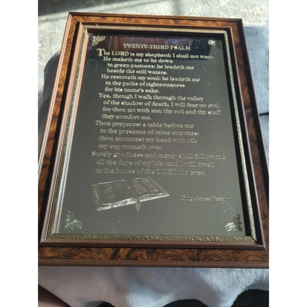 Vintage Framed The 23rd Psalm Etched On A Mirror